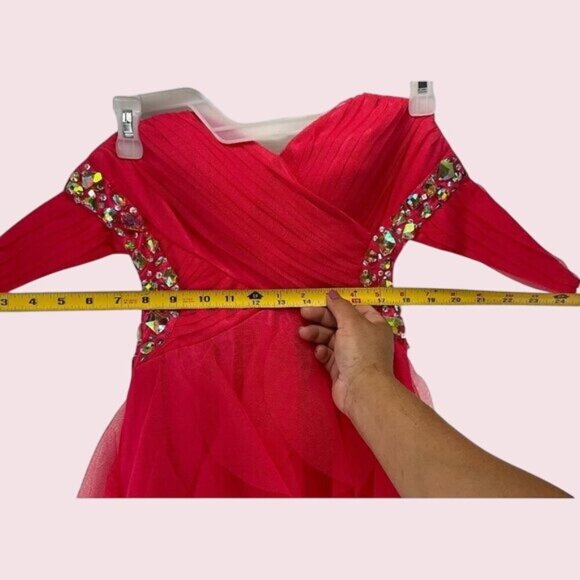 Masquerade coral color Strapless Ruffled Gown With Rhinestones Size 1/2 Prom Dre - Picture 4 of 15